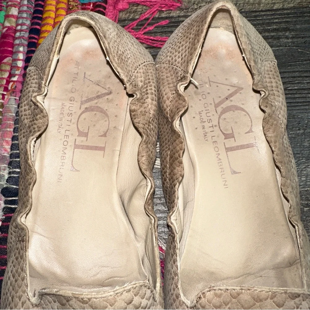 ATTILIO GIUSTI LEOMBRUNI AGL taupe snakeskin leather cap toe flats. 38.5 - Picture 3 of 11